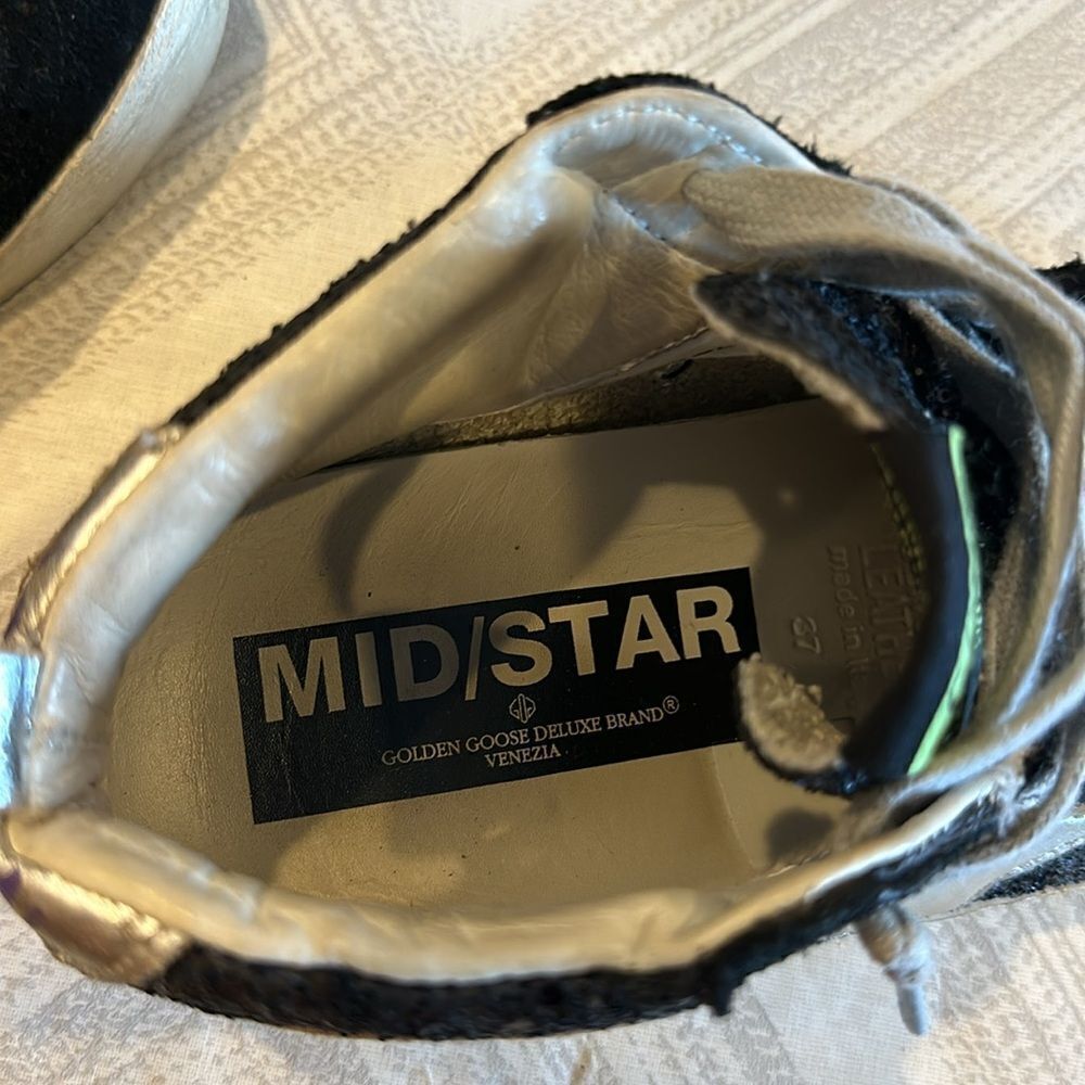 Golden Goose Mid Star Black Glitter and Silver Star Sneakers - Size 37 - Picture 11 of 12